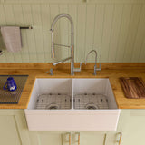 ALFI 32" Decorative Lip Double Bowl Fireclay Farmhouse Apron Sink, White, AB539-W