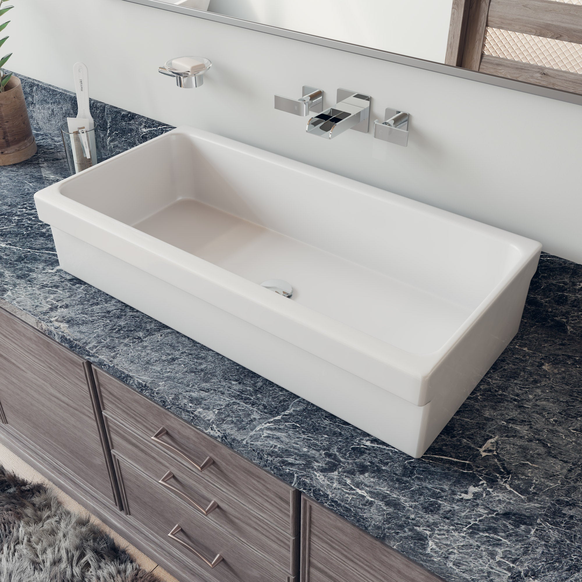 ALFI 36" White Above Mount Fireclay Bath Trough Sink, AB36TR