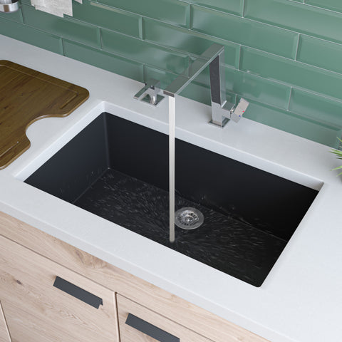 ALFI Black 30" Undermount Single Bowl Granite Composite Kitchen Sink, AB3020UM-BLA
