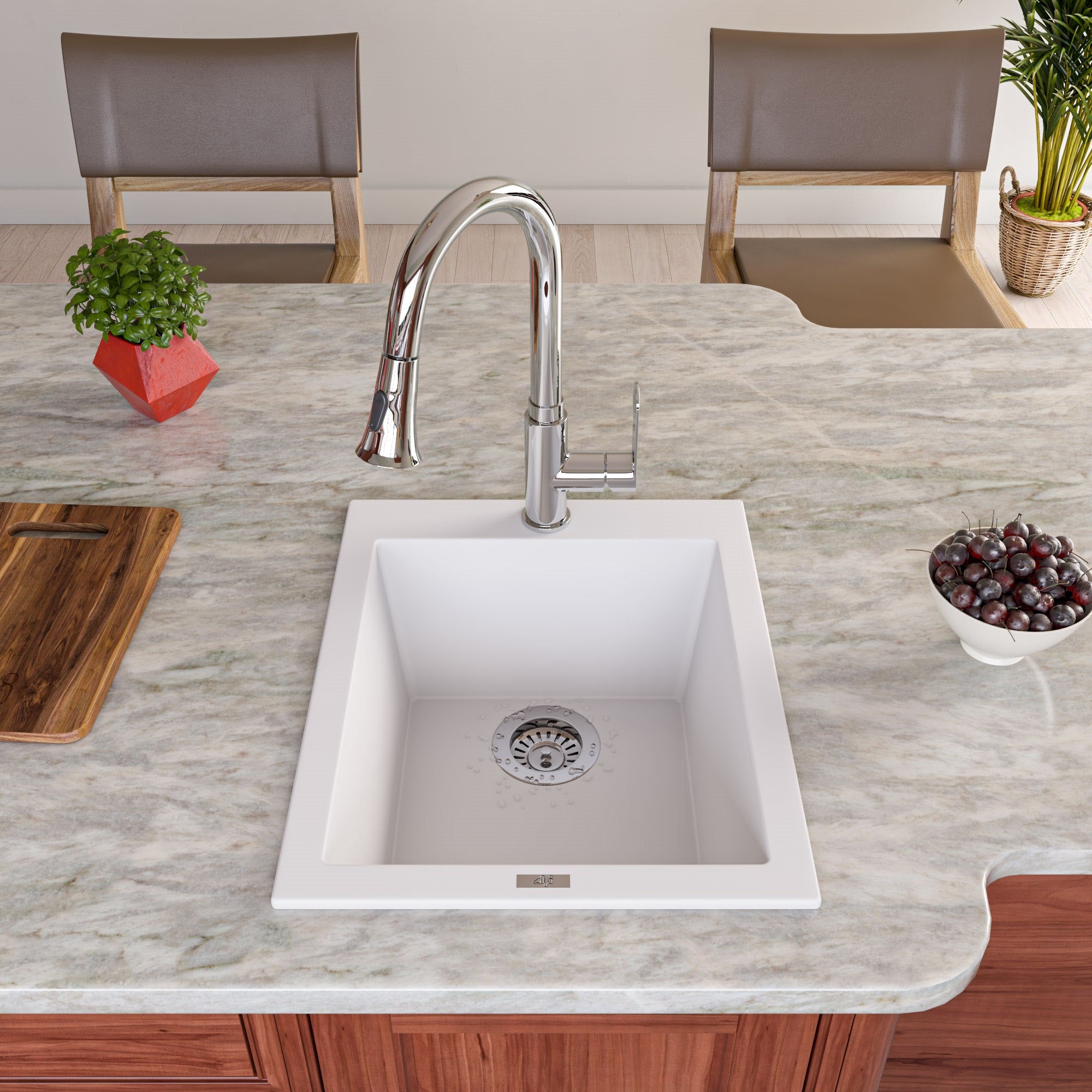 ALFI White 17" Drop-In Rectangular Granite Composite Kitchen Prep Sink, AB1720DI-W