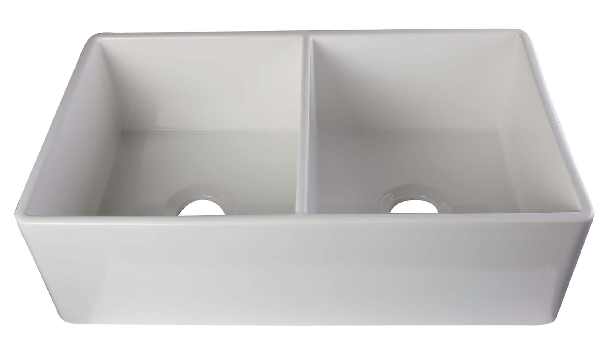 ALFI 32" Double Bowl Fireclay Farmhouse Apron Sink, White, AB538-W