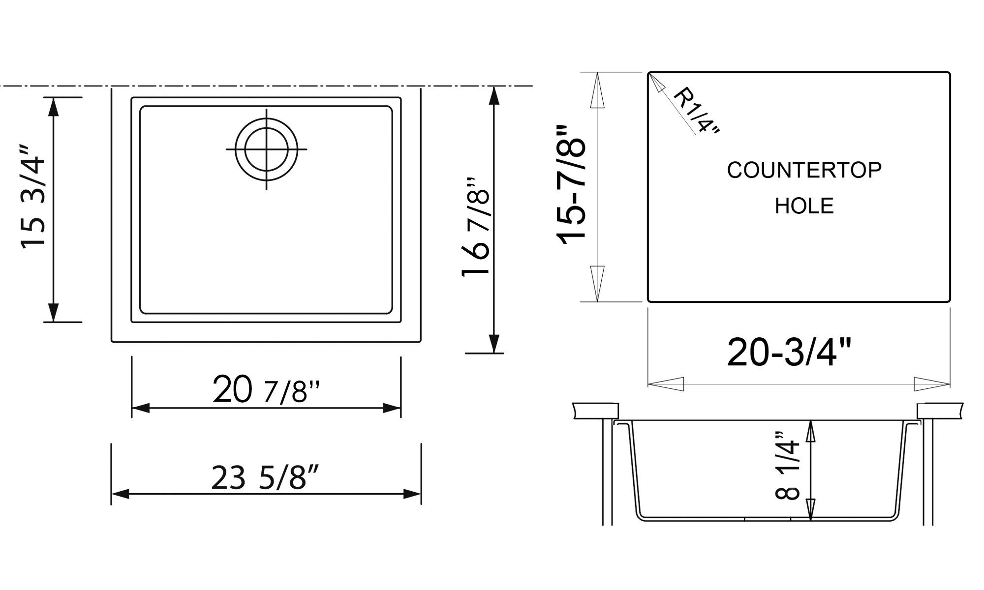 ALFI Black 24" Undermount Single Bowl Granite Composite Kitchen Sink, AB2420UM-BLA