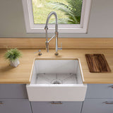 ALFI 24" Single Bowl Fireclay Farmhouse Apron Sink, White, Reversible, AB2418HS-W