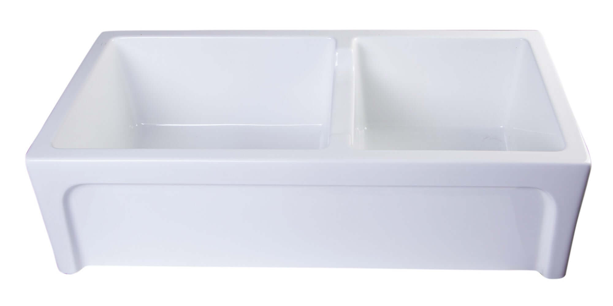 ALFI 36" Double Bowl Thick Wall Fireclay Farmhouse Apron Sink, White, AB3618ARCH-W