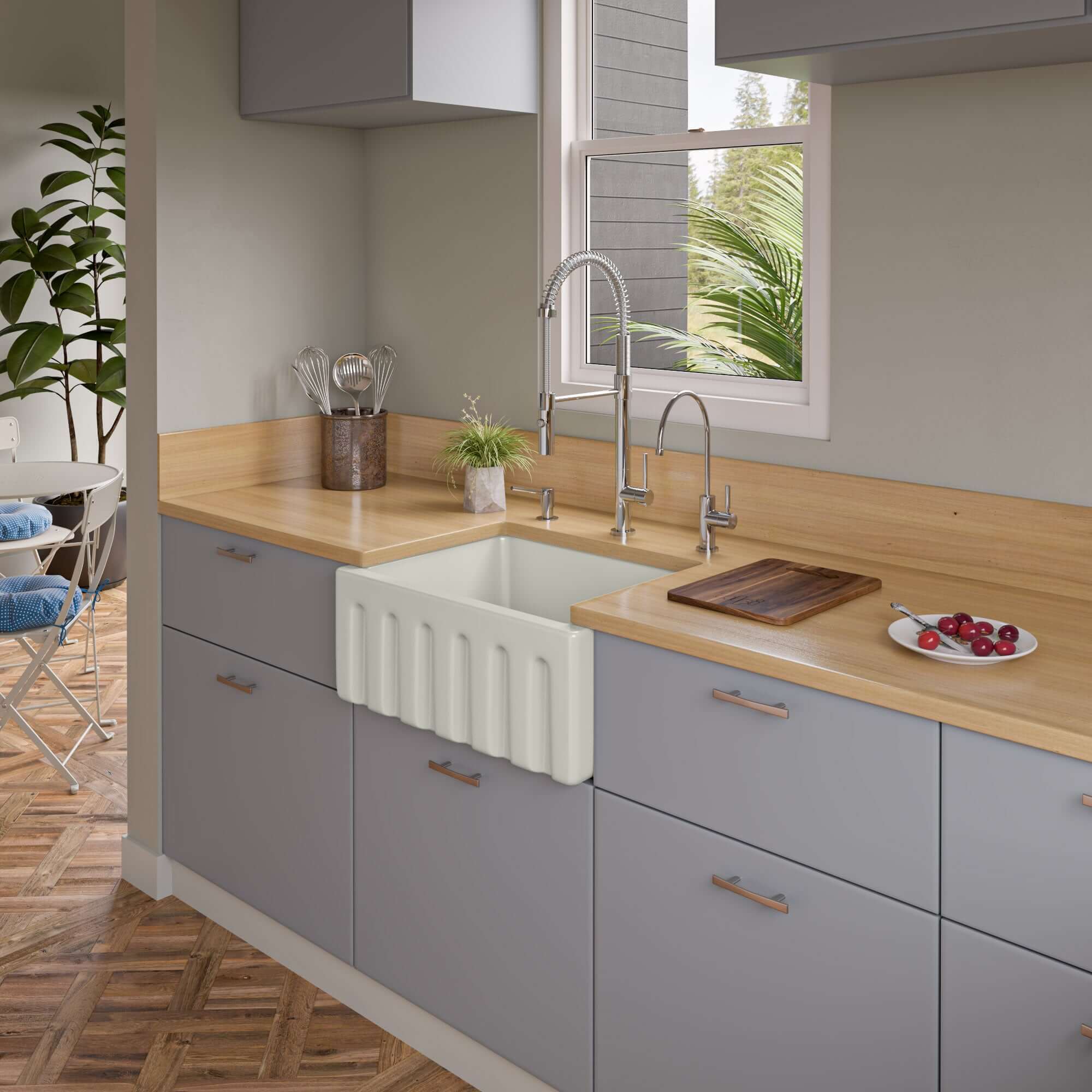ALFI 24" Single Bowl Fireclay Farmhouse Apron Sink, Biscuit, Reversible - The Sink Boutique