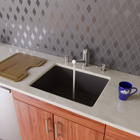 ALFI Black 24" Undermount Single Bowl Granite Composite Kitchen Sink, AB2420UM-BLA