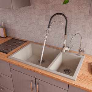 Alternate Image for ALFI Biscuit 34" Double Bowl Drop In Granite Composite Kitchen Sink, AB3319DI-B