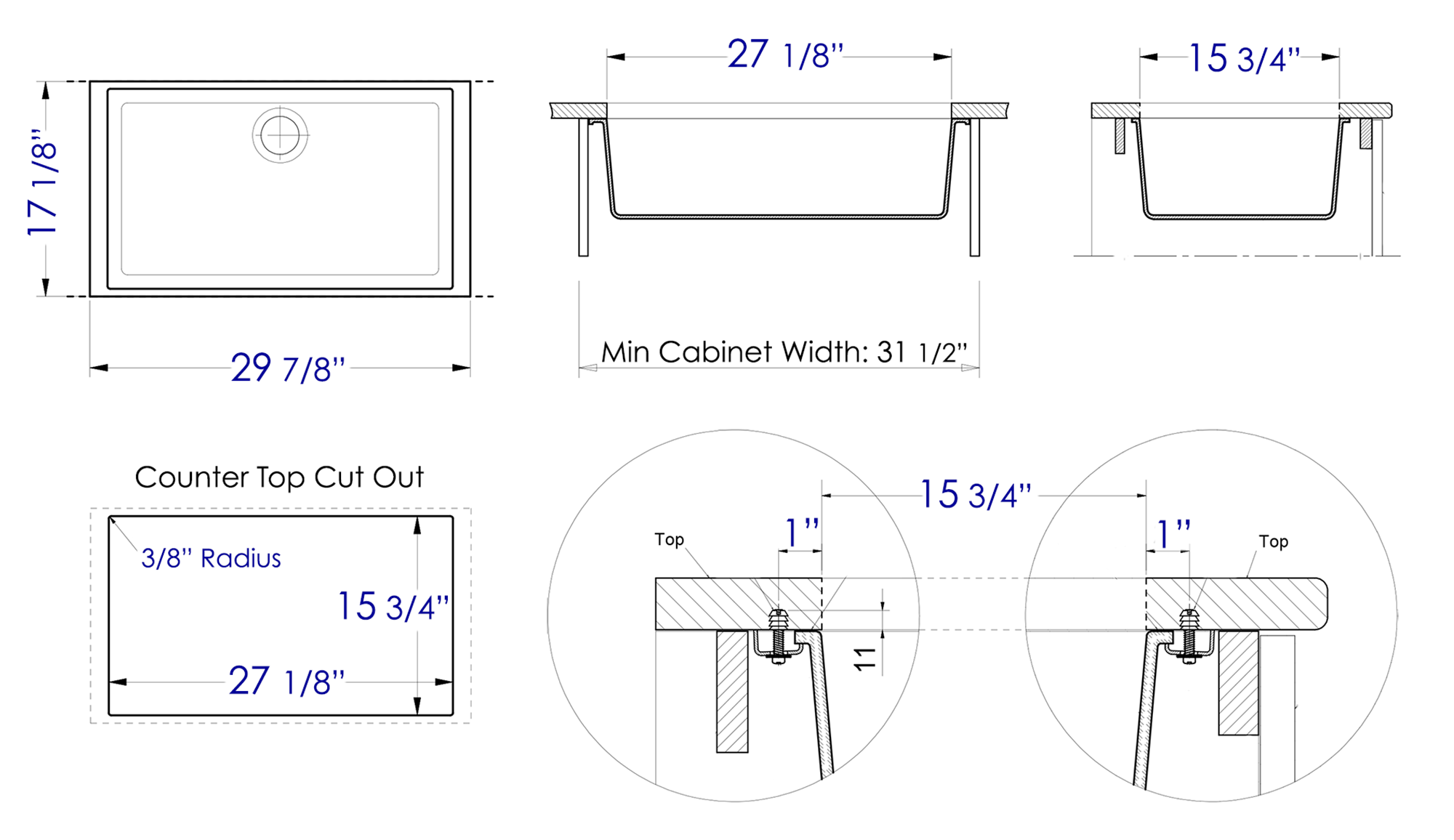 Alternate Image for ALFI Biscuit 30" Undermount Single Bowl Granite Composite Kitchen Sink, AB3020UM-B