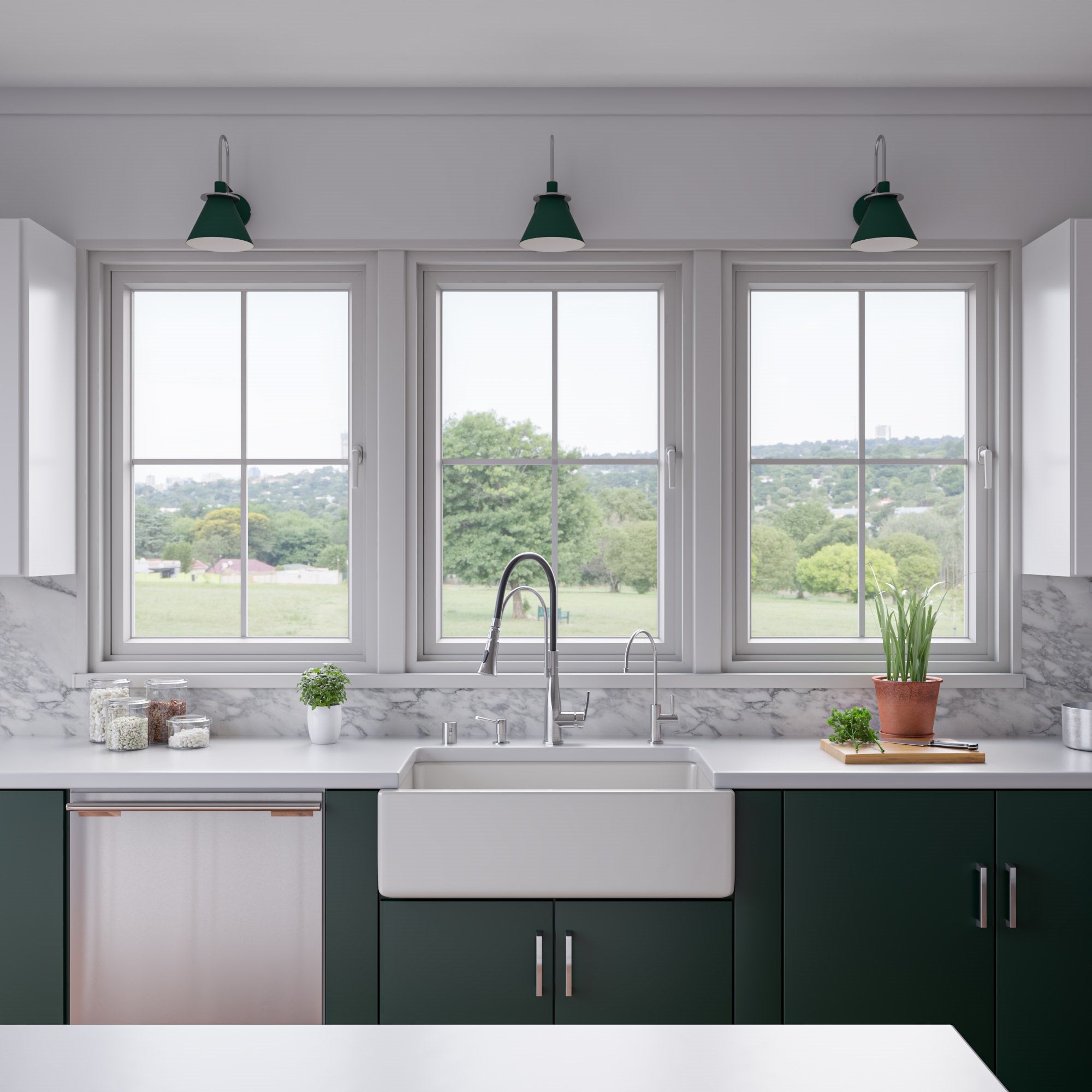 ALFI 33" Fireclay Farmhouse Kitchen Sink, Single Bowl, Reversible, White, AB3318HS-W