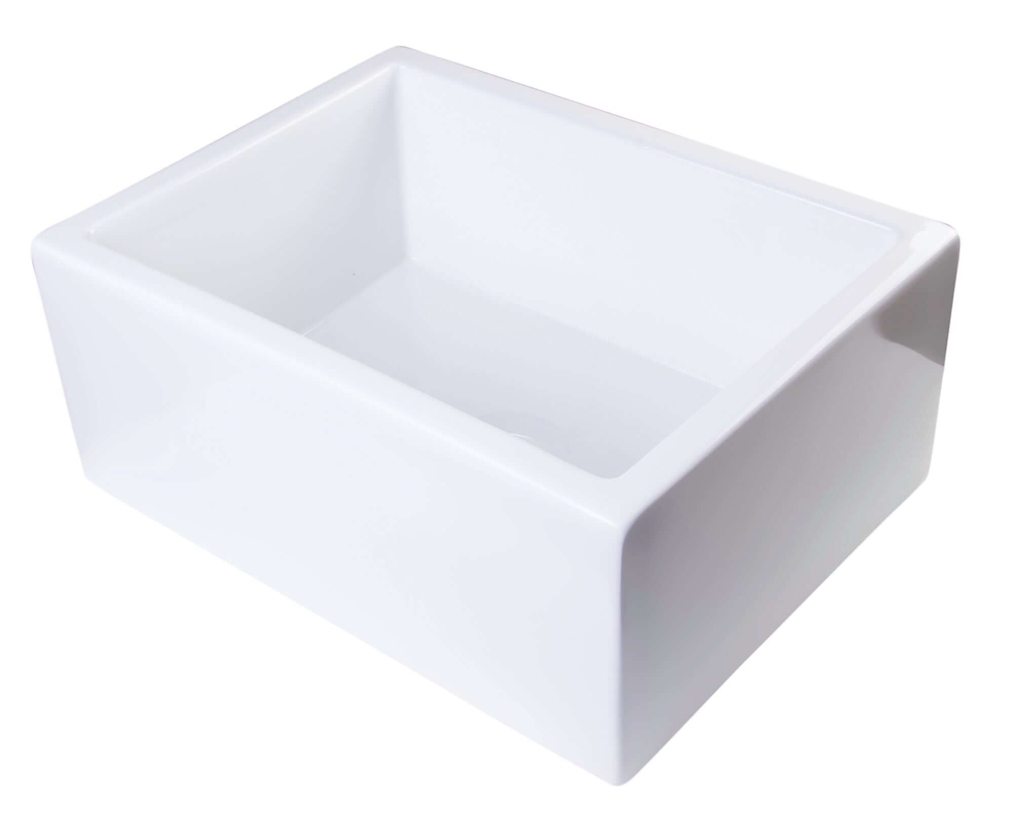 ALFI 24" Single Bowl Thick Wall Fireclay Farmhouse Apron Sink, White, AB2418SB-W