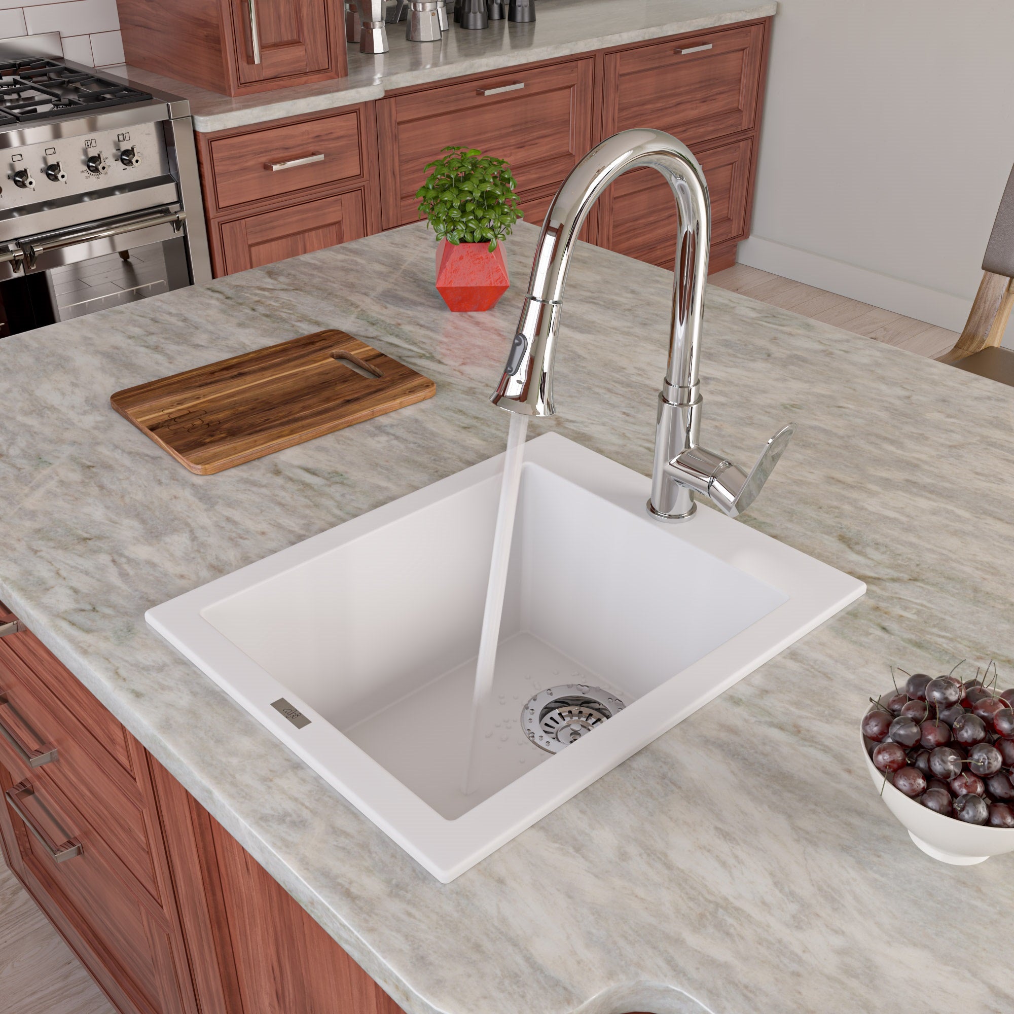 ALFI White 17" Drop-In Rectangular Granite Composite Kitchen Prep Sink, AB1720DI-W