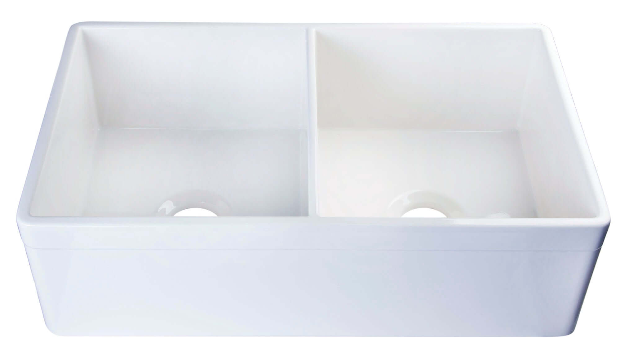 ALFI 32" Decorative Lip Double Bowl Fireclay Farmhouse Apron Sink, White, AB539-W