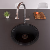 ALFI Black 17" Drop-In Round Granite Composite Kitchen Prep Sink, AB1717DI-BLA