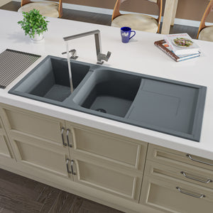Alternate Image for ALFI brand AB4620DI-T Titanium 46" Double Bowl Granite Composite Kitchen Sink with Drainboard