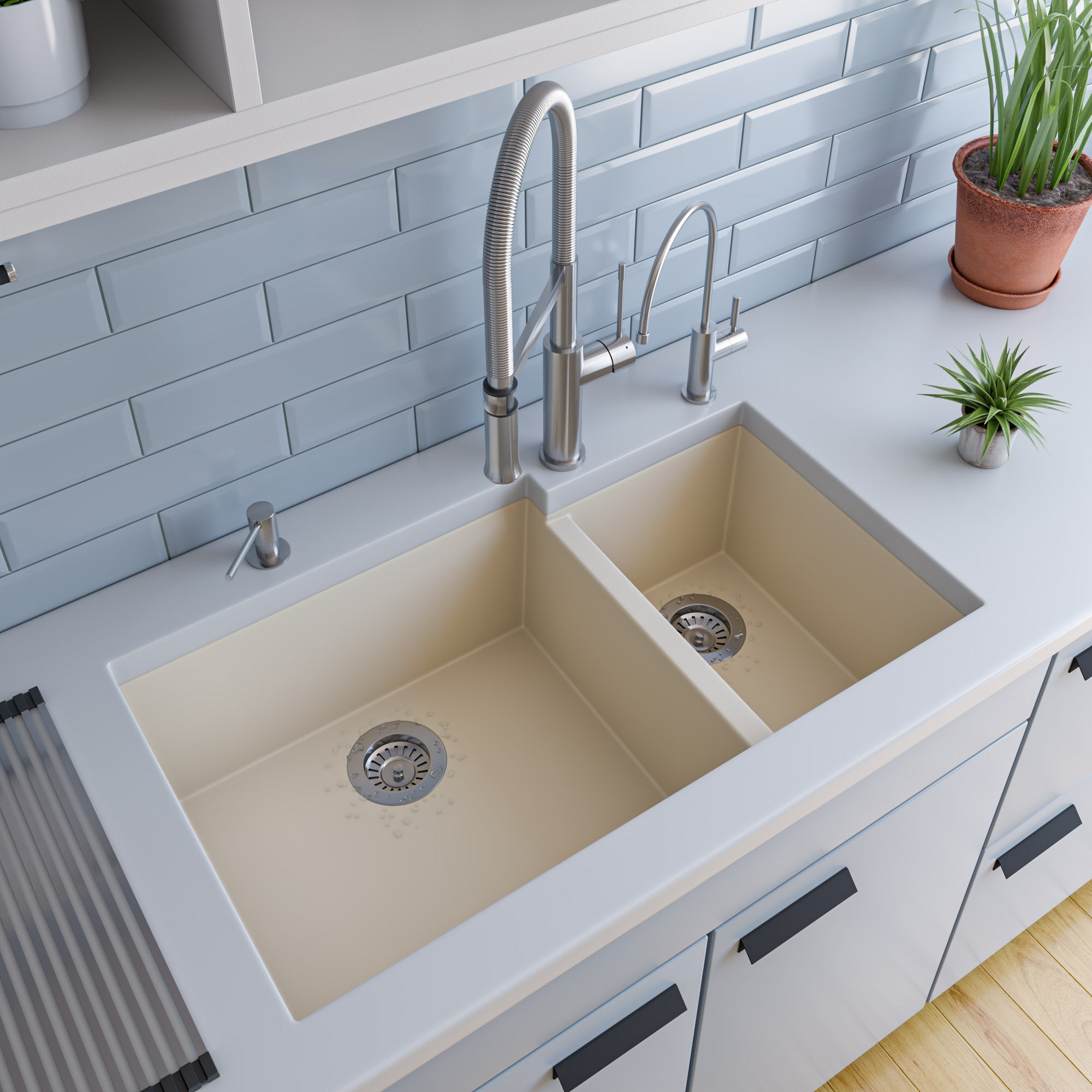 Alternate Image for ALFI Biscuit 34" Double Bowl Undermount Granite Composite Kitchen Sink, AB3319UM-B