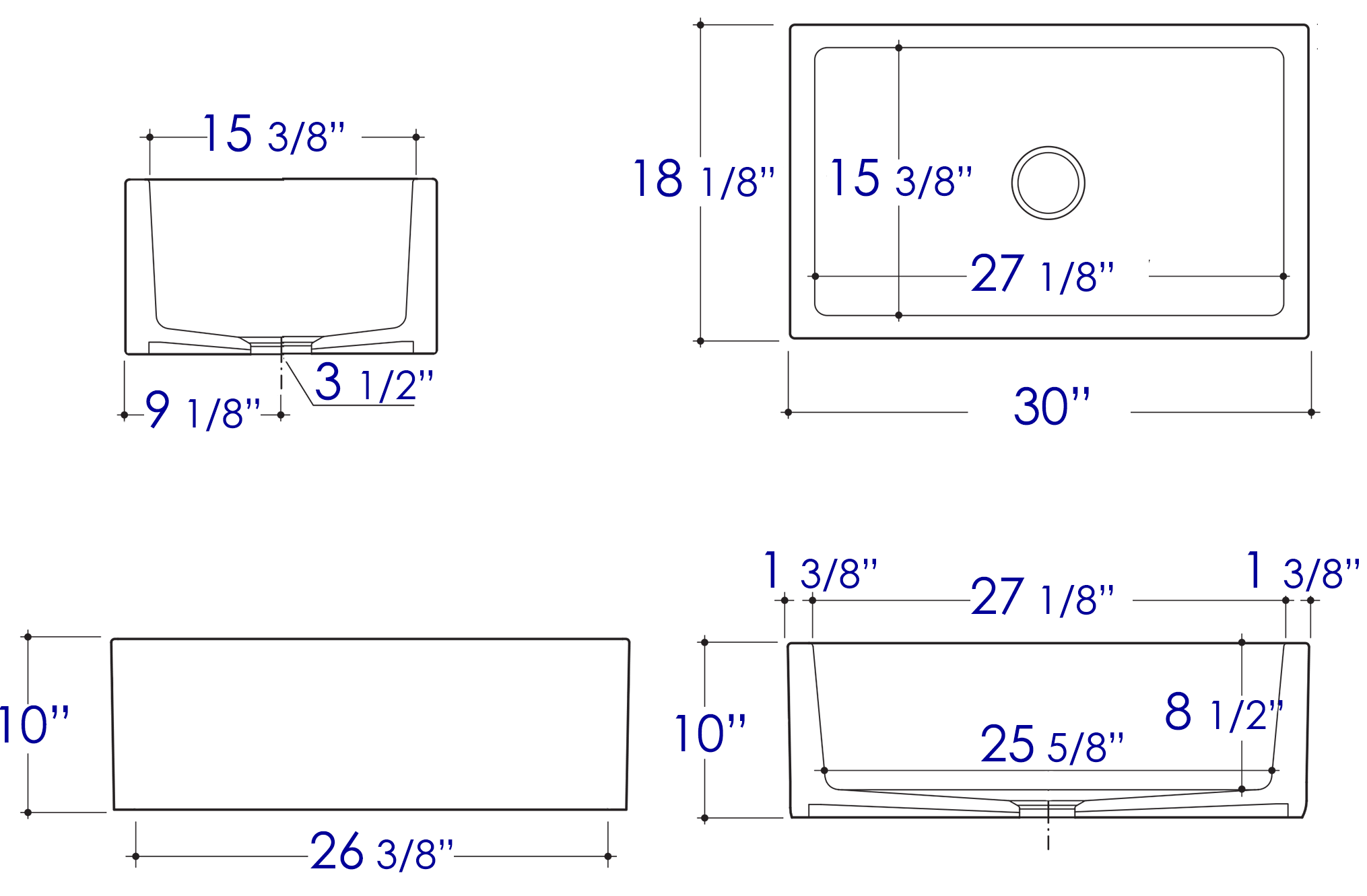 ALFI 30" Single Bowl Thick Wall Fireclay Farmhouse Apron Sink, White, AB3018SB-W