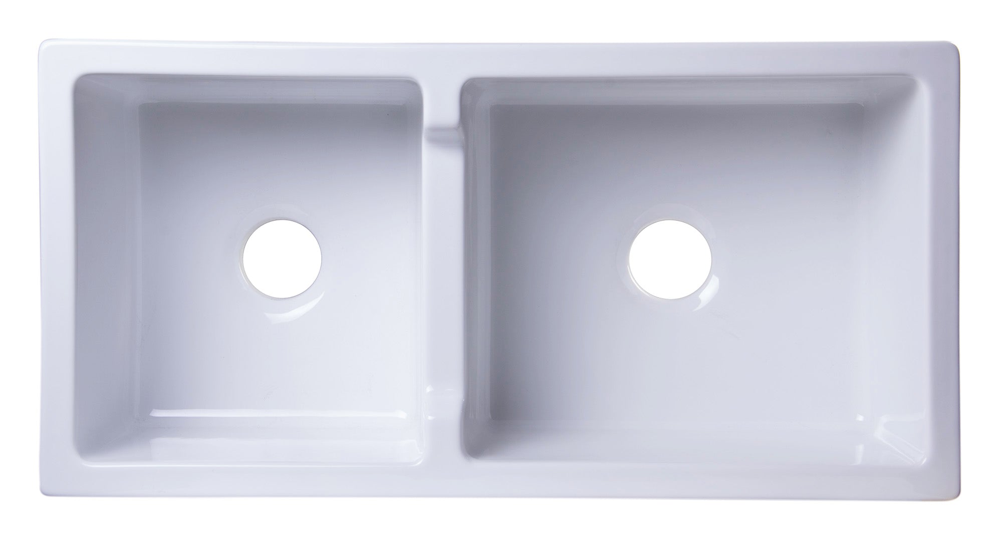 ALFI 36" Smooth Double Bowl Thick Wall Fireclay Farmhouse Sink, White, AB3618DB-W