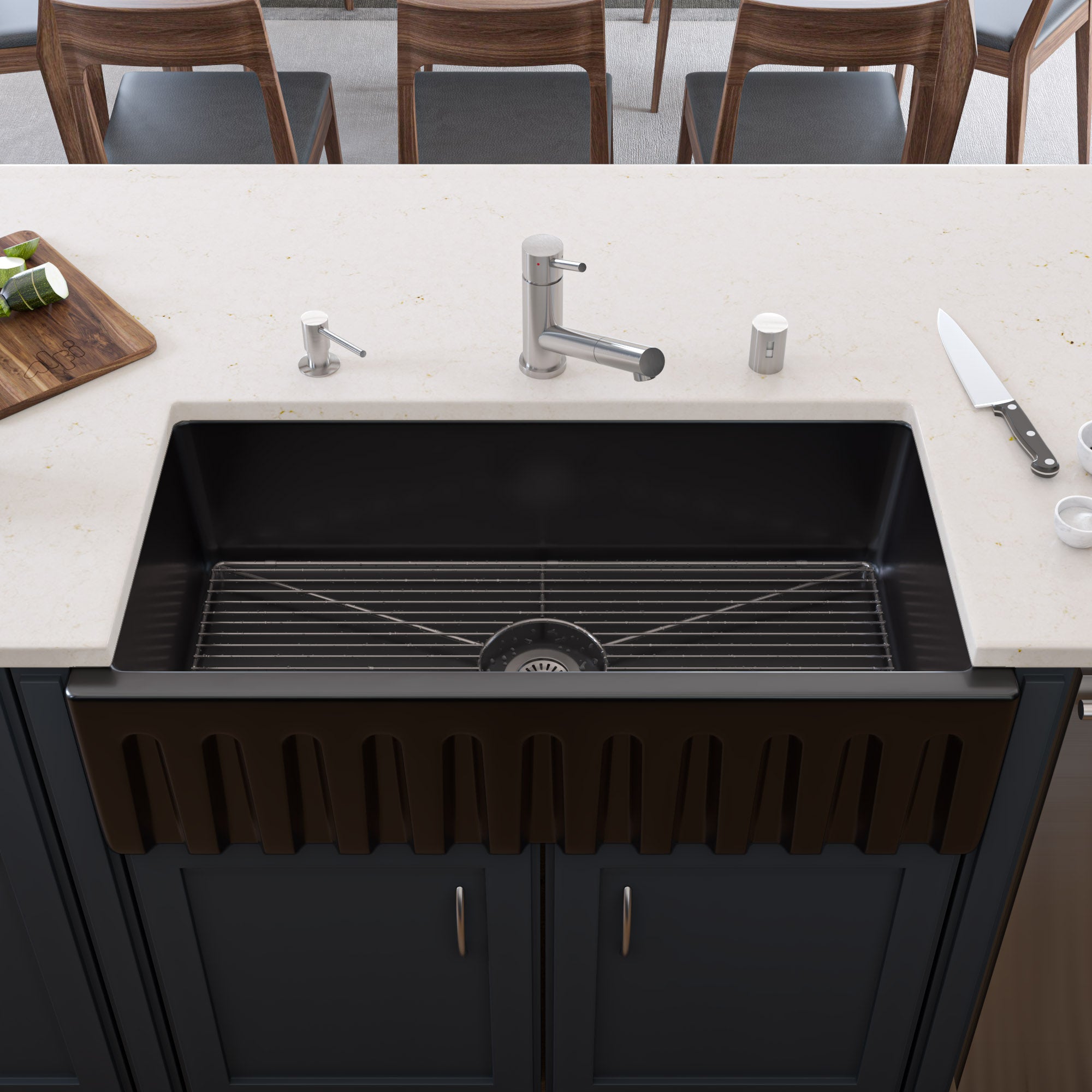 ALFI 36" Single Bowl Fireclay Farmhouse Kitchen Sink, Black Gloss, Reversible, AB3618HS-BG