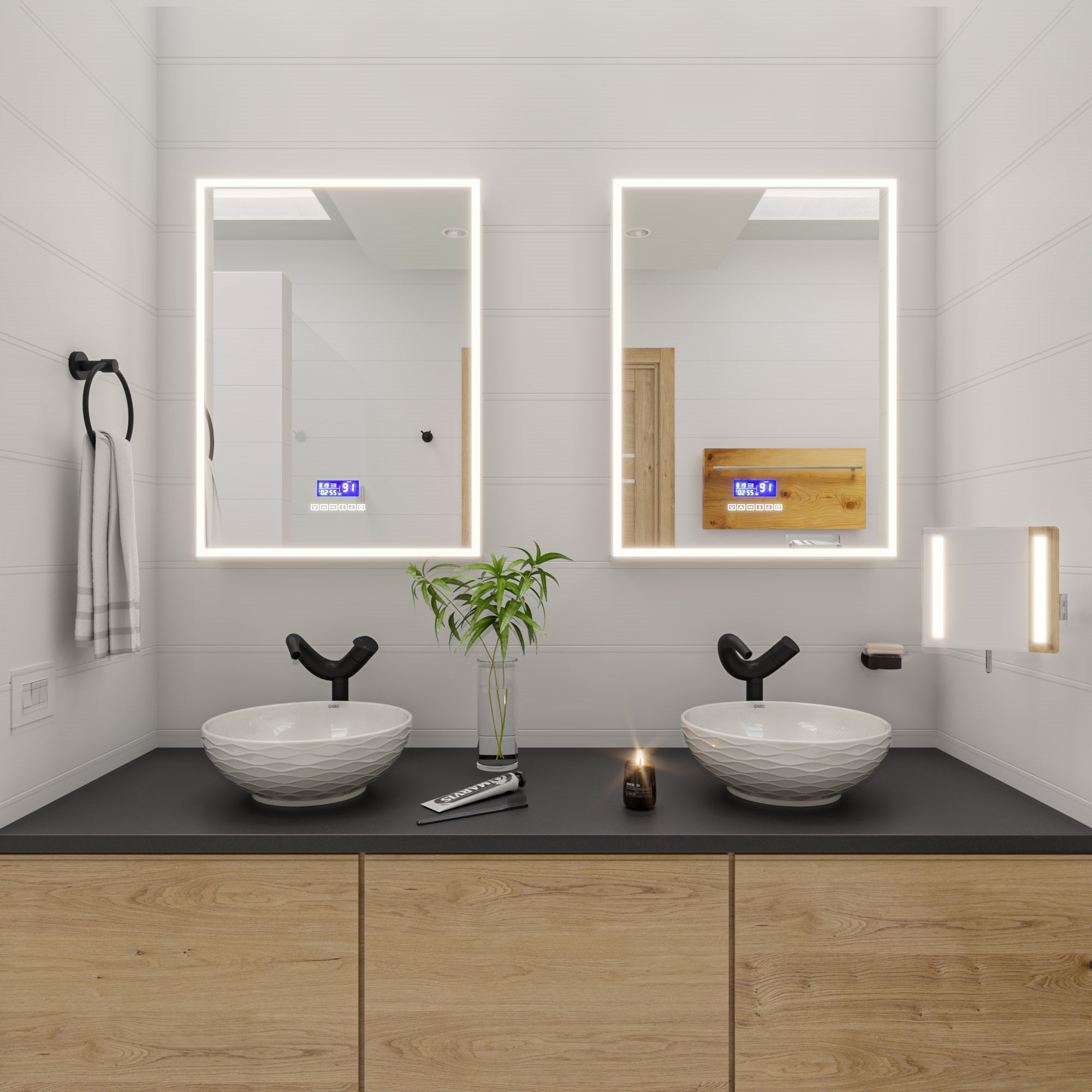 ALFI brand ABM8WLED-PC Polished Chrome Wall Mount Square 8" 5x Magnifying Cosmetic Mirror with Light