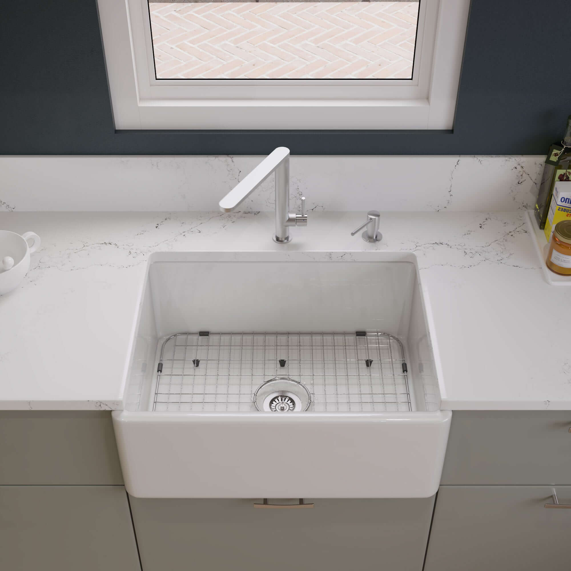 ALFI 26" Contemporary Smooth Fireclay Farmhouse Apron Sink, White, AB505-W