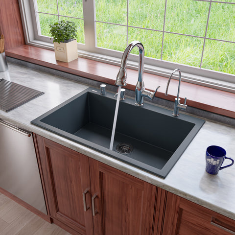 ALFI brand AB3322DI-T Titanium 33" Single Bowl Drop In Granite Composite Kitchen Sink