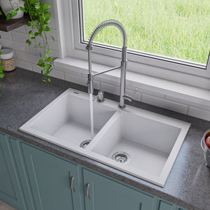 Alternate Image for ALFI White 34" Drop-In Double Bowl Granite Composite Kitchen Sink, AB3420DI-W