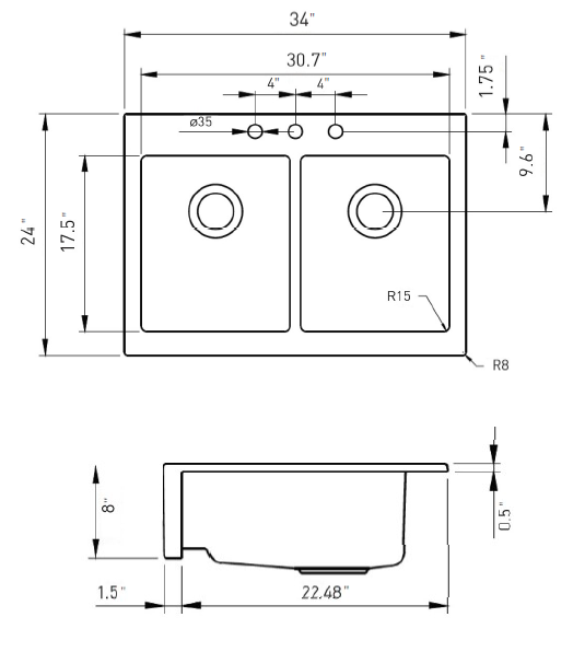 BOCCHI Nuova 34" Fireclay Retrofit Drop-In Farmhouse Sink with Accessories, 50/50 Double Bowl, Biscuit, 1501-014-0127