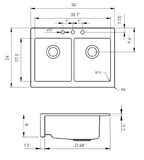 BOCCHI Nuova 34" Fireclay Retrofit Drop-In Farmhouse Sink with Accessories, 50/50 Double Bowl, Matte Black, 1501-004-0127