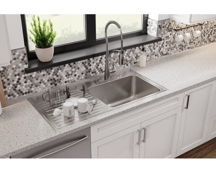 Elkay Lustertone Classic 43" Stainless Steel Kitchen Sink, 18 Gauge, Lustrous Satin, 2 Faucet Hole, ILGR4322R2