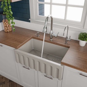 Alternate Image for ALFI 30" Single Bowl Fireclay Farmhouse Apron Sink, Biscuit, Reversible, AB3018HS-B
