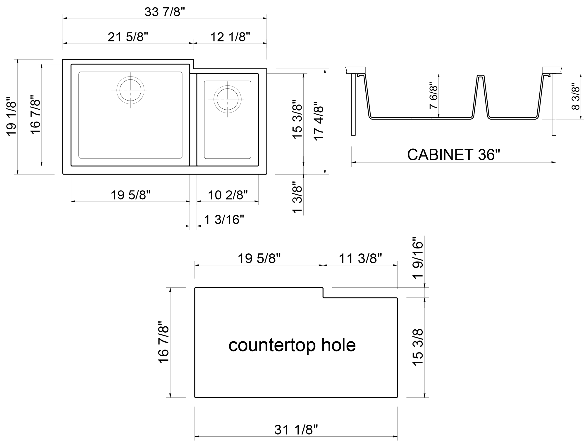 ALFI brand AB3319UM-T Titanium 34" Double Bowl Undermount Granite Composite Kitchen Sink