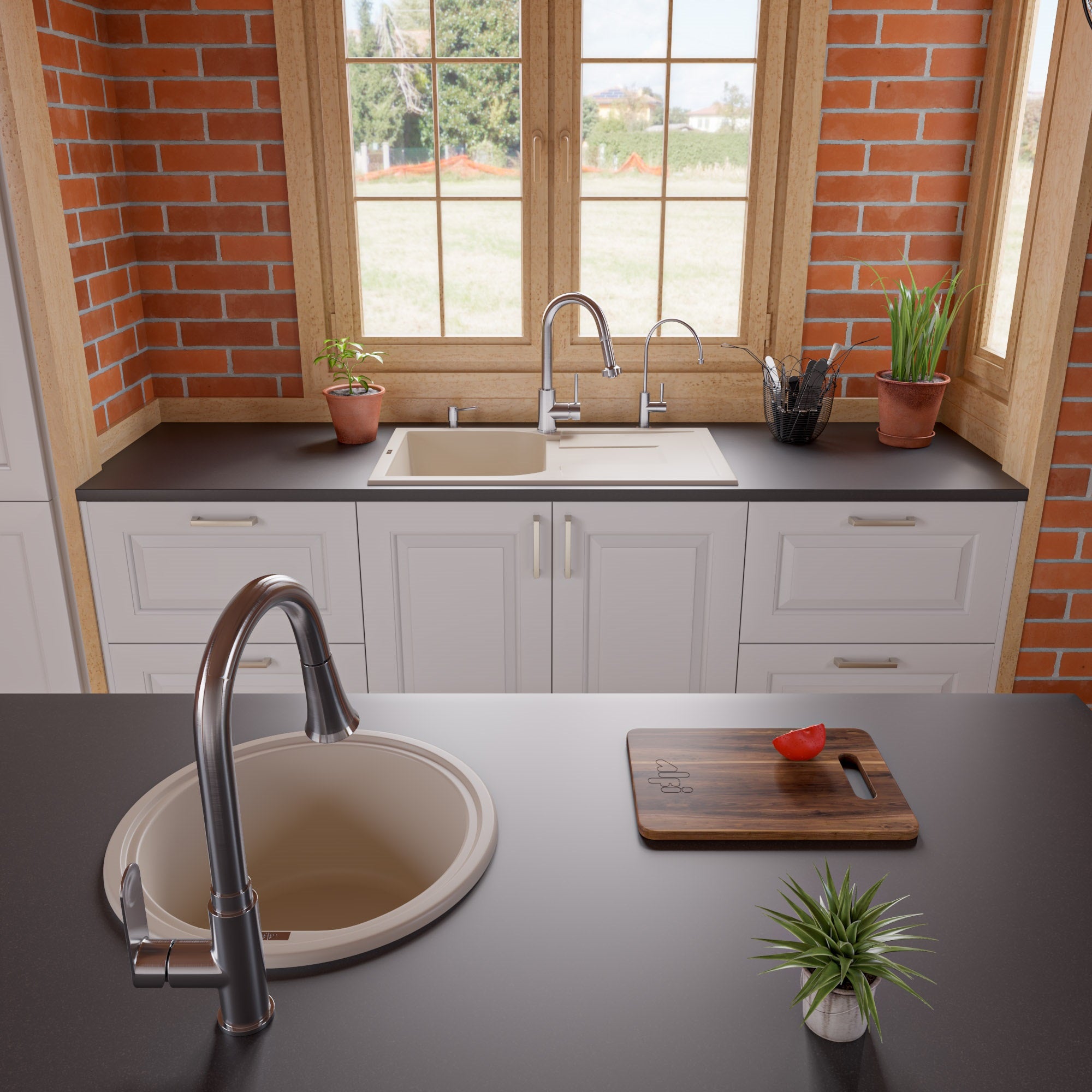 ALFI Biscuit 17" Drop-In Round Granite Composite Kitchen Prep Sink, AB1717DI-B
