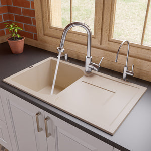 Alternate Image for ALFI 34" Single Bowl Granite Composite Kitchen Sink with Drainboard, Biscuit, AB1620DI-B