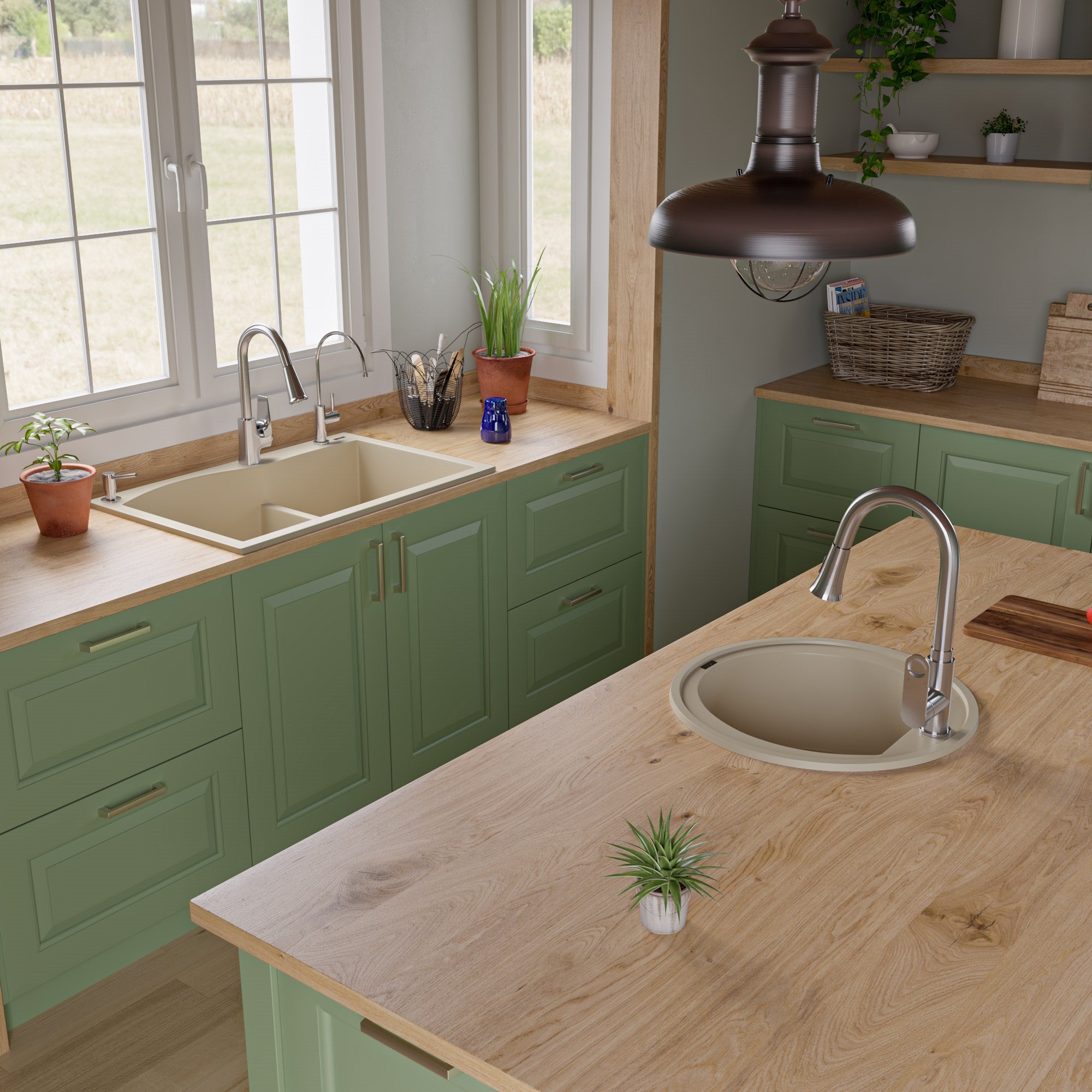 Alternate Image for ALFI Biscuit 33" Double Bowl Drop In Granite Composite Kitchen Sink, AB3320DI-B