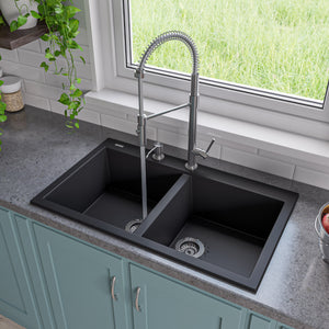 Alternate Image for ALFI Black 34" Drop-In Double Bowl Granite Composite Kitchen Sink, AB3420DI-BLA