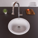 ALFI White 17" Drop-In Round Granite Composite Kitchen Prep Sink, AB1717DI-W