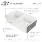 ALFI 32" Double Bowl Fireclay Farmhouse Apron Sink, White, AB512-W - The Sink Boutique