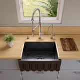 ALFI brand AB2418HS-BG 24" Black Gloss Reversible Smooth / Fluted Single Bowl Fireclay Farm Sink