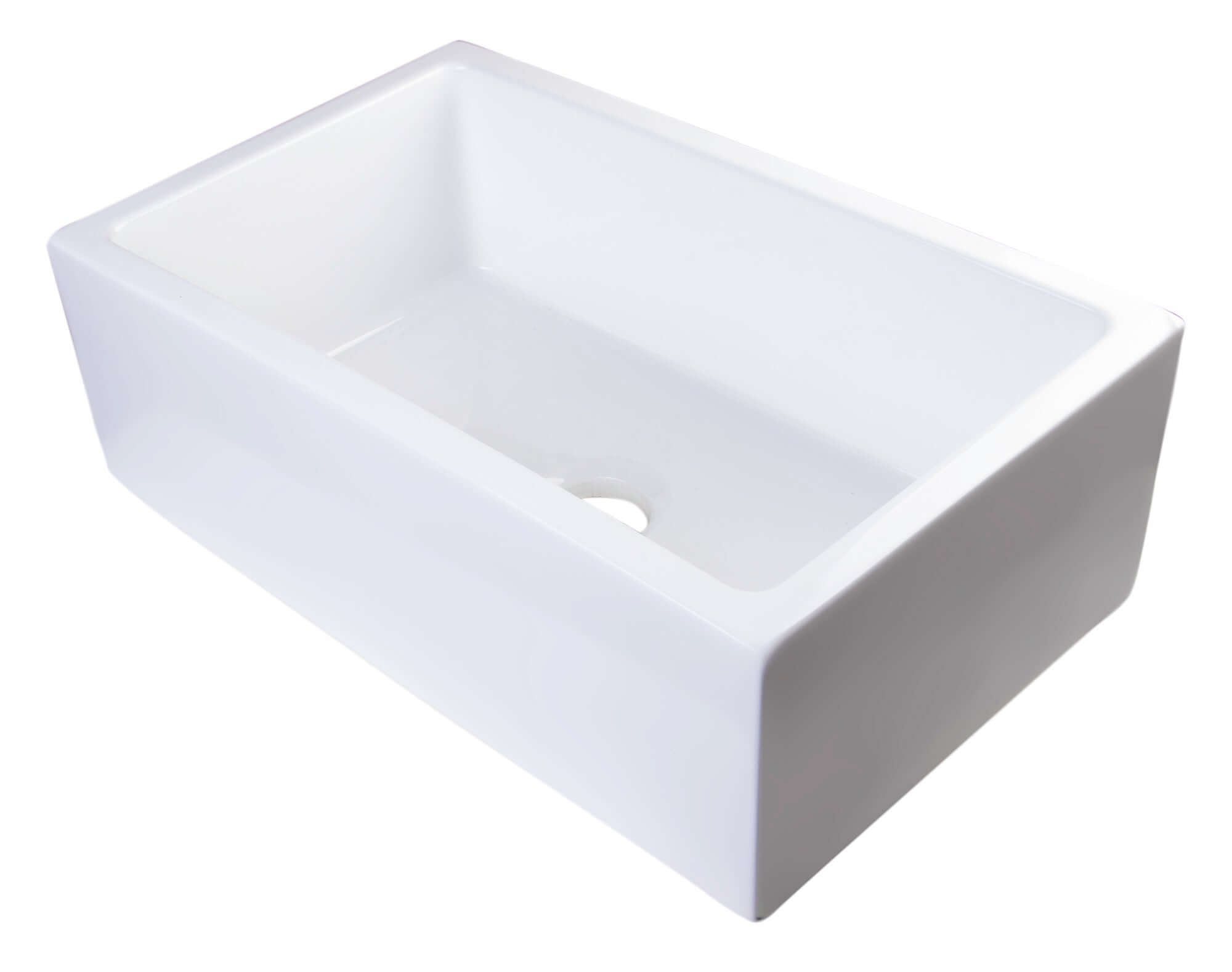 ALFI 30" Single Bowl Thick Wall Fireclay Farmhouse Apron Sink, White, AB3018SB-W