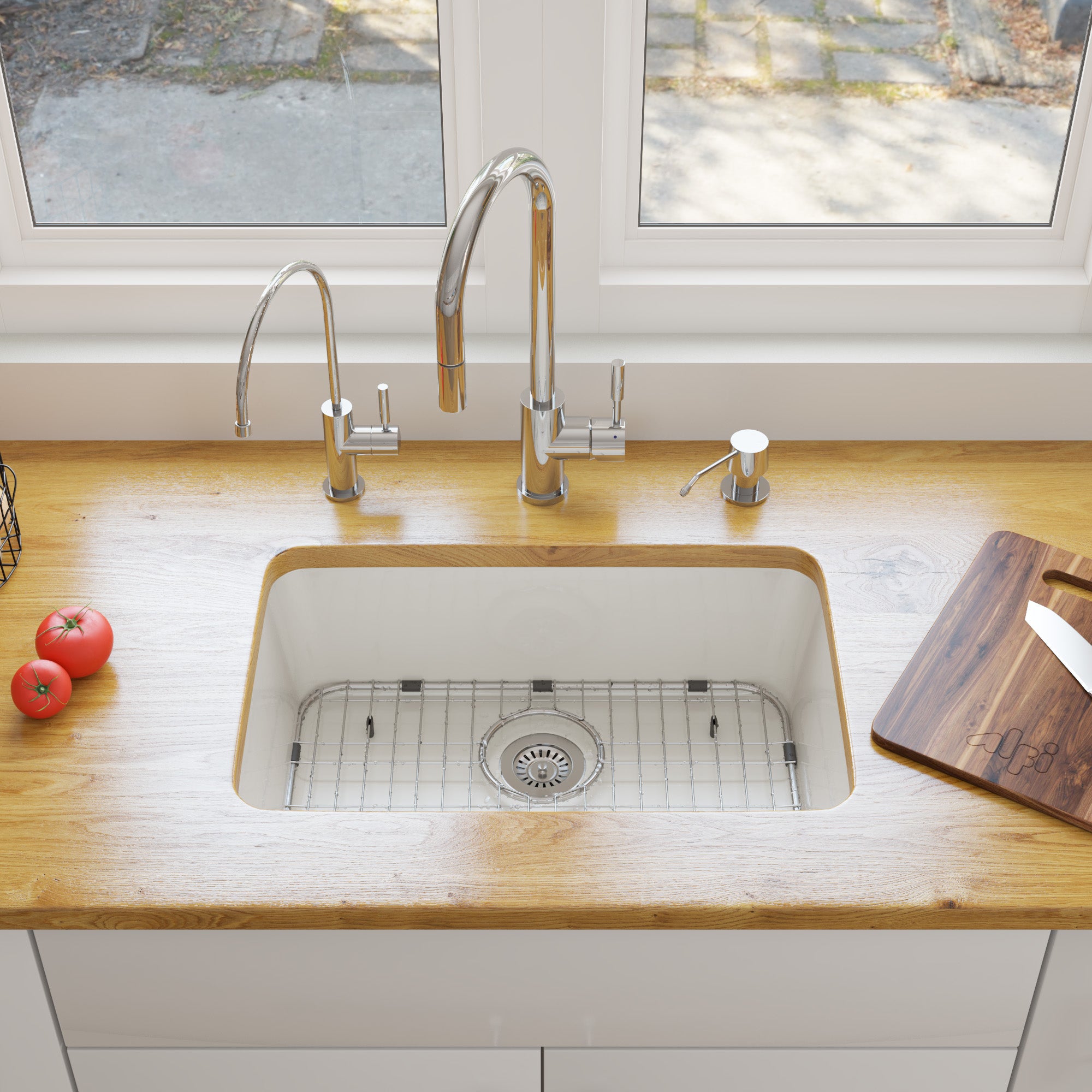 ALFI 24 inch White Single Bowl Fireclay Undermount Kitchen Sink, AB503UM-W - The Sink Boutique