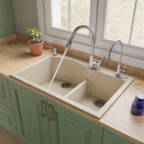 ALFI Biscuit 33" Double Bowl Drop In Granite Composite Kitchen Sink, AB3320DI-B