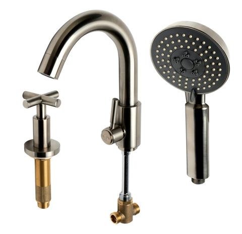 ALFI brand AB2503-BN Brushed Nickel Deck Mounted Tub Filler with Hand Held Showerhead