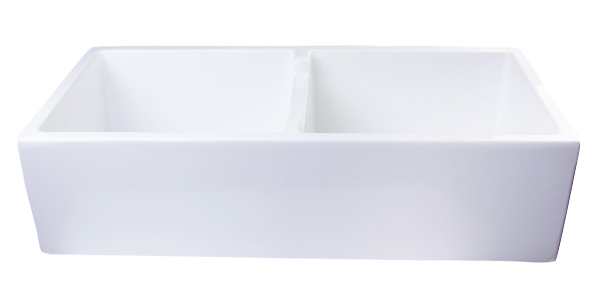 ALFI brand AB3918DB-W 39" White Smooth Apron Thick Wall Fireclay Double Bowl Farm Sink - The Sink Boutique
