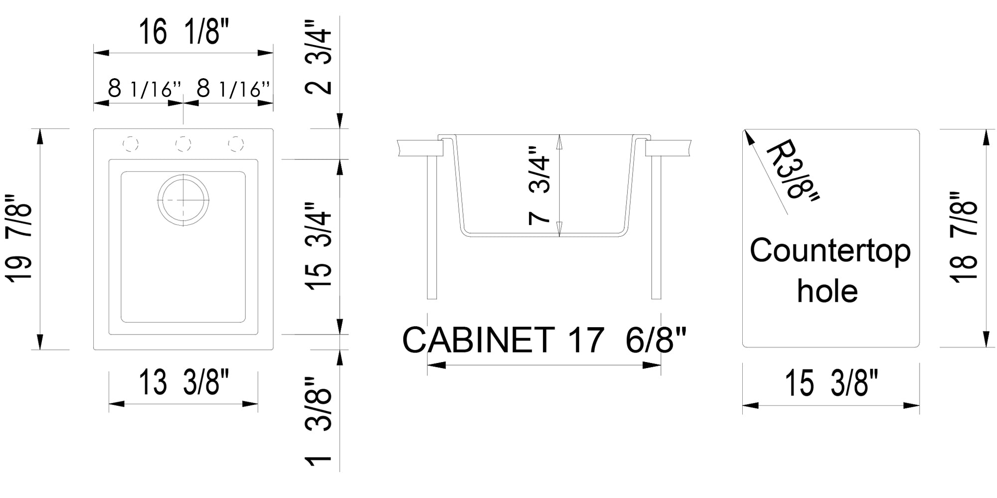 ALFI Black 17" Drop-In Rectangular Granite Composite Kitchen Prep Sink, AB1720DI-BLA