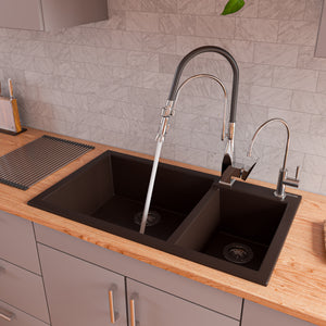 Alternate Image for ALFI brand AB3319DI-C Chocolate 34" Double Bowl Drop In Granite Composite Kitchen Sink