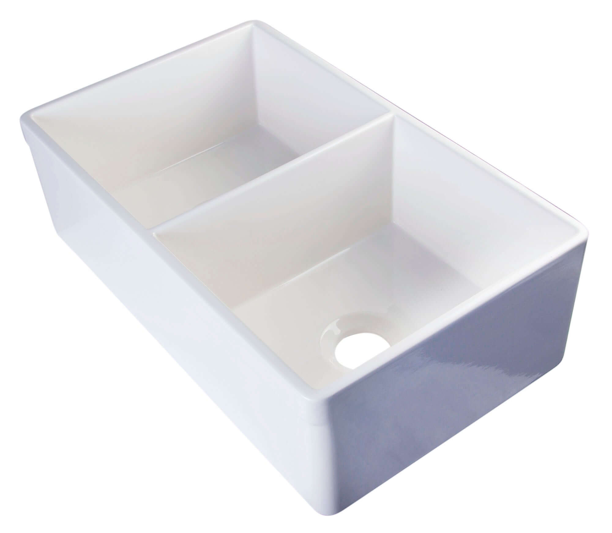 ALFI 32" Decorative Lip Double Bowl Fireclay Farmhouse Apron Sink, White, AB539-W