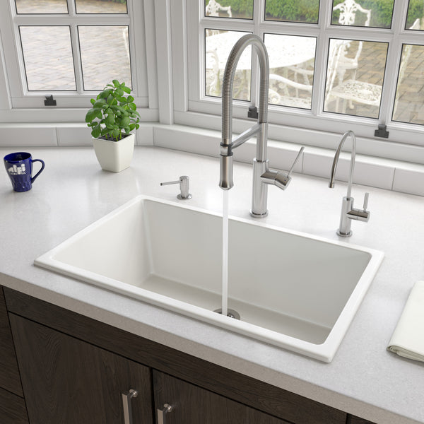 ALFI brand 30" Fireclay Kitchen Sink, White, AB3018UD-W