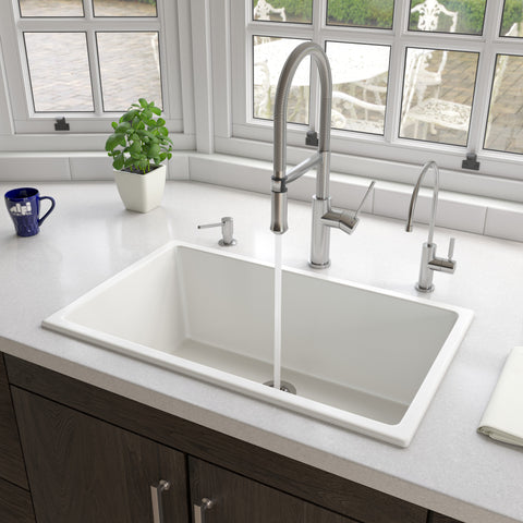 ALFI brand 30" Fireclay Kitchen Sink, White, AB3018UD-W