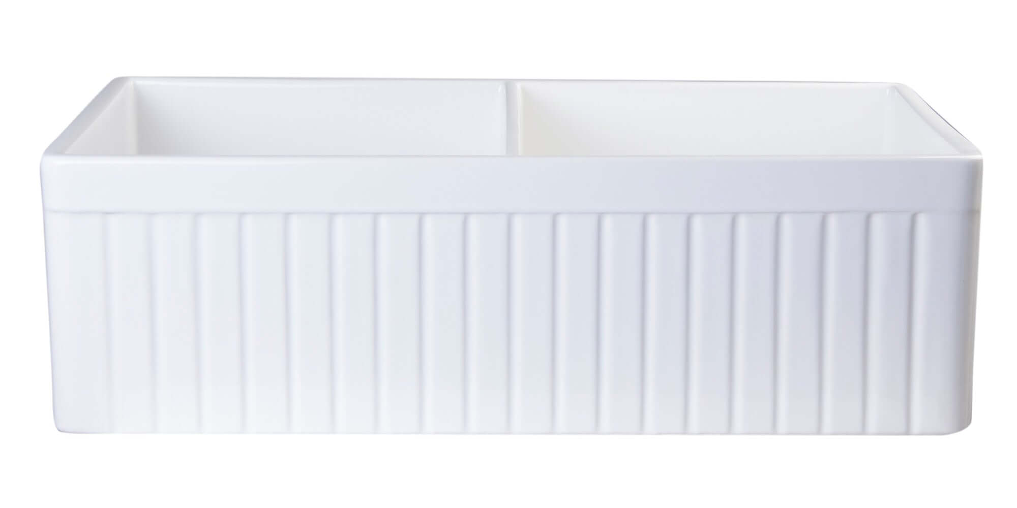 ALFI 32" Fluted Double Bowl Fireclay Farmhouse Apron Sink, White, AB537-W