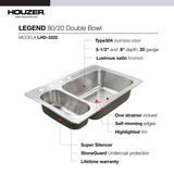 Houzer 33" Stainless Steel Topmount 80/20 Double Bowl Kitchen Sink, LHD-3322-1 - The Sink Boutique